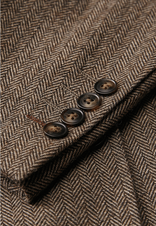 aesido Brown 3 Piece Retro Business Slim Men's Suit Groom Wedding Dress