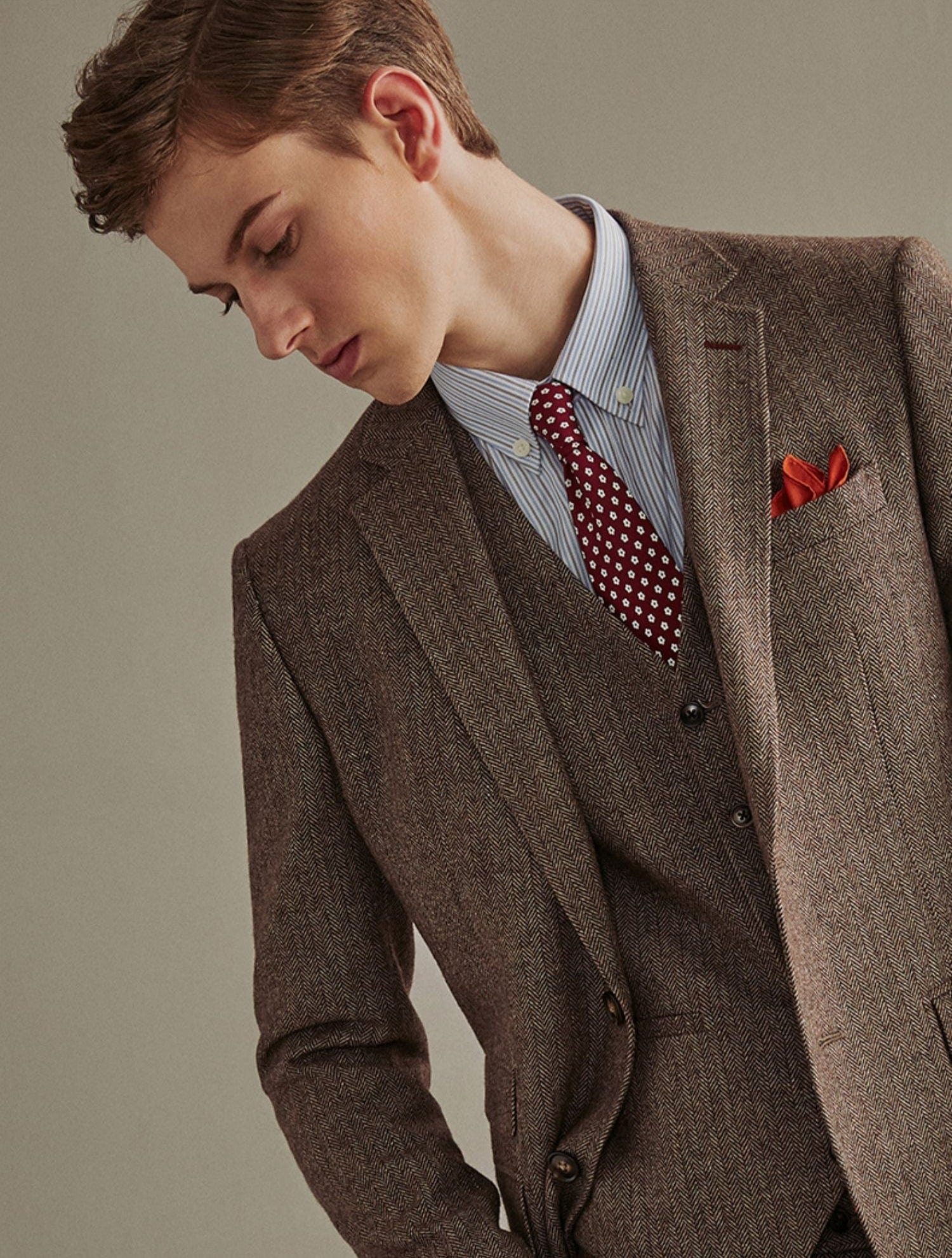 aesido Brown 3 Piece Retro Business Slim Men's Suit Groom Wedding Dress