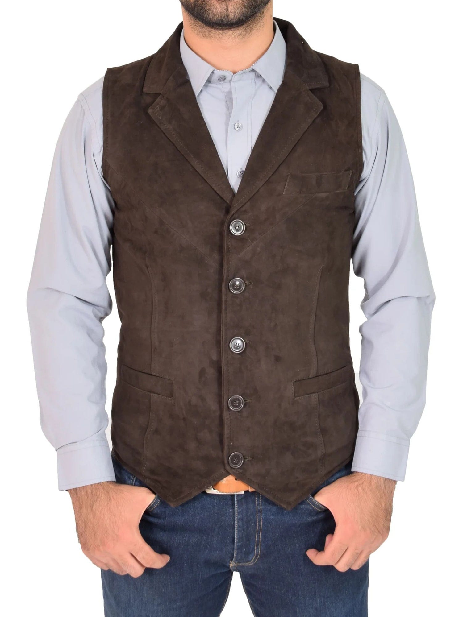 aesido Brown Suede Notch Lapel Casual Men's Vest