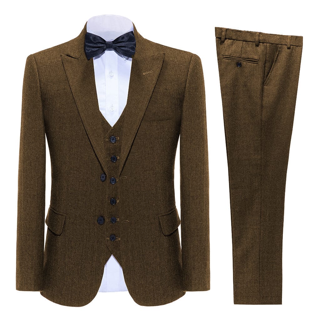 aesido Business Double Buttons Peak Lapel Men Suit(Blazer+Vest+Pants)