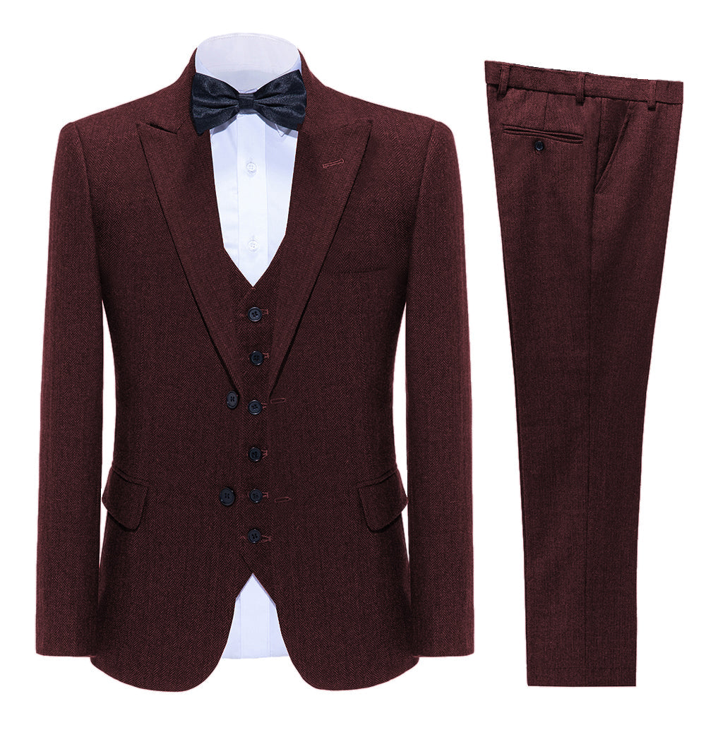 aesido Business Double Buttons Peak Lapel Men Suit(Blazer+Vest+Pants)