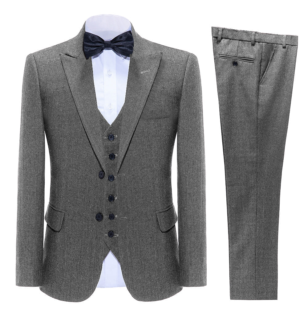 aesido Business Double Buttons Peak Lapel Men Suit(Blazer+Vest+Pants)