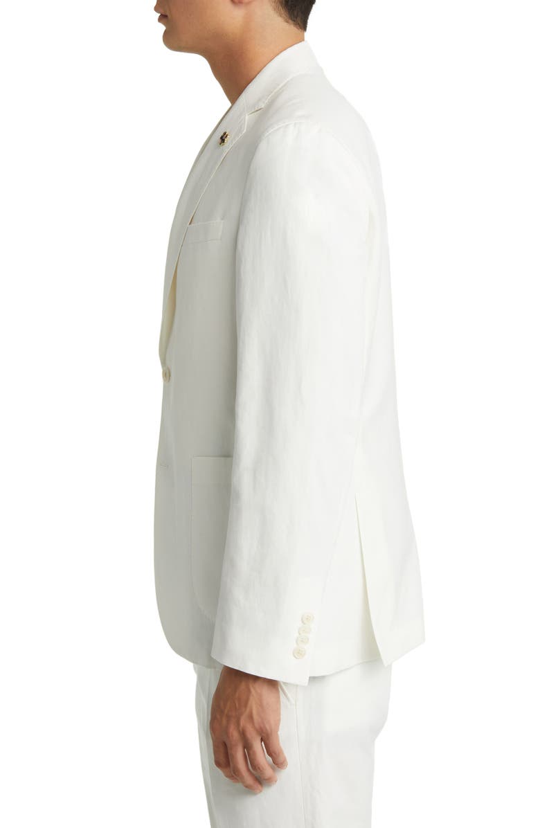 aesido Casual 2 Piece White Linen Double Button Men's Suit (Blazer+Pants)