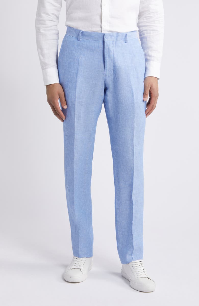 Aesido Casual Men's Blue Linen Pants Blue / 40W X 30L Aesido Casual Men's Blue Linen Pants Blue / 40W X 30L
