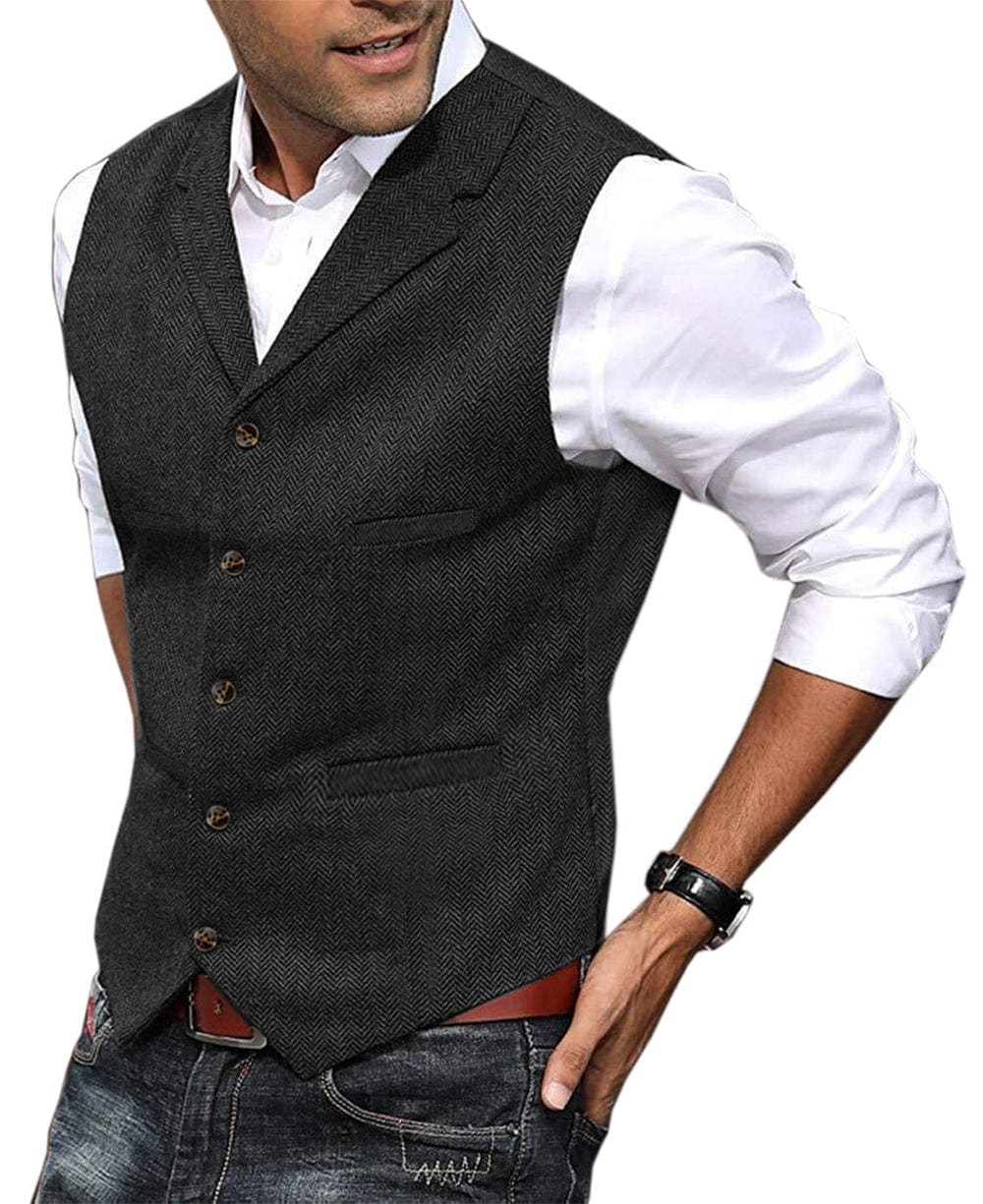 Aesido Casual Men's Suit Vest Herringbone Notch Lapel Waistcoat Aesido Casual Men's Suit Vest Herringbone Notch Lapel Waistcoat