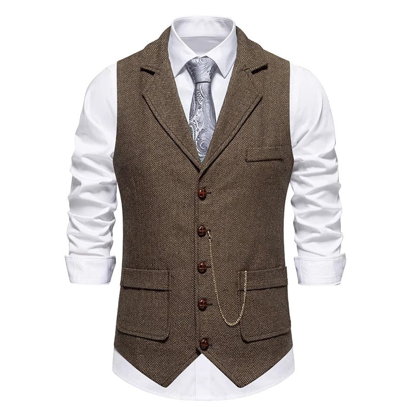 aesido Coffee Herringbone Men’s Vest with Satin Back
