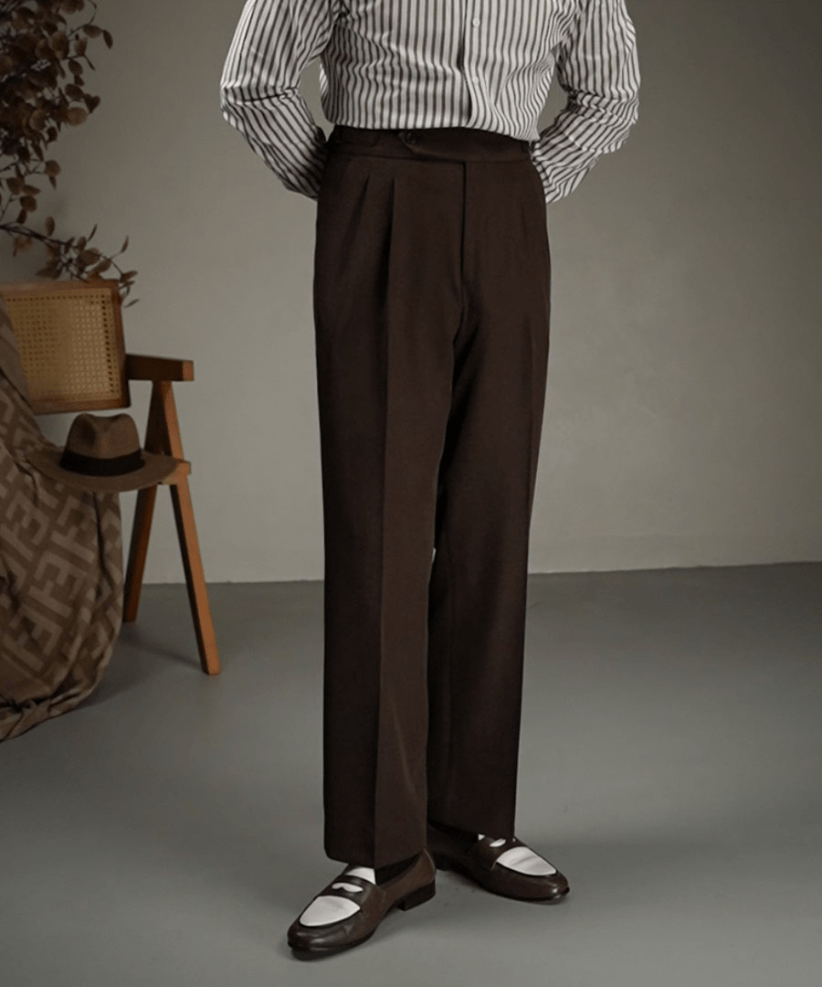 Coffee Retro High Waist Straight Leg Casual Men's Trousers Coffee / 40W X 30L Coffee Retro High Waist Straight Leg Casual Men's Trousers Coffee / 40W X 30L