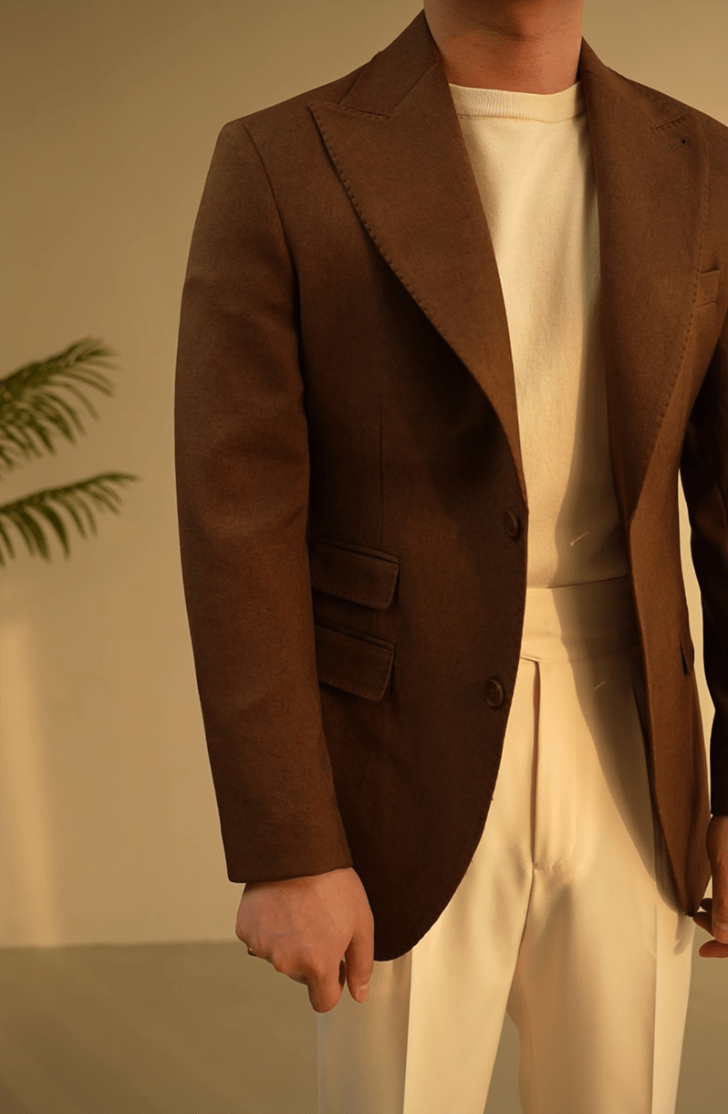 aesido Coffee Single Breasted Business Casual Slim Fit Men's Blazer