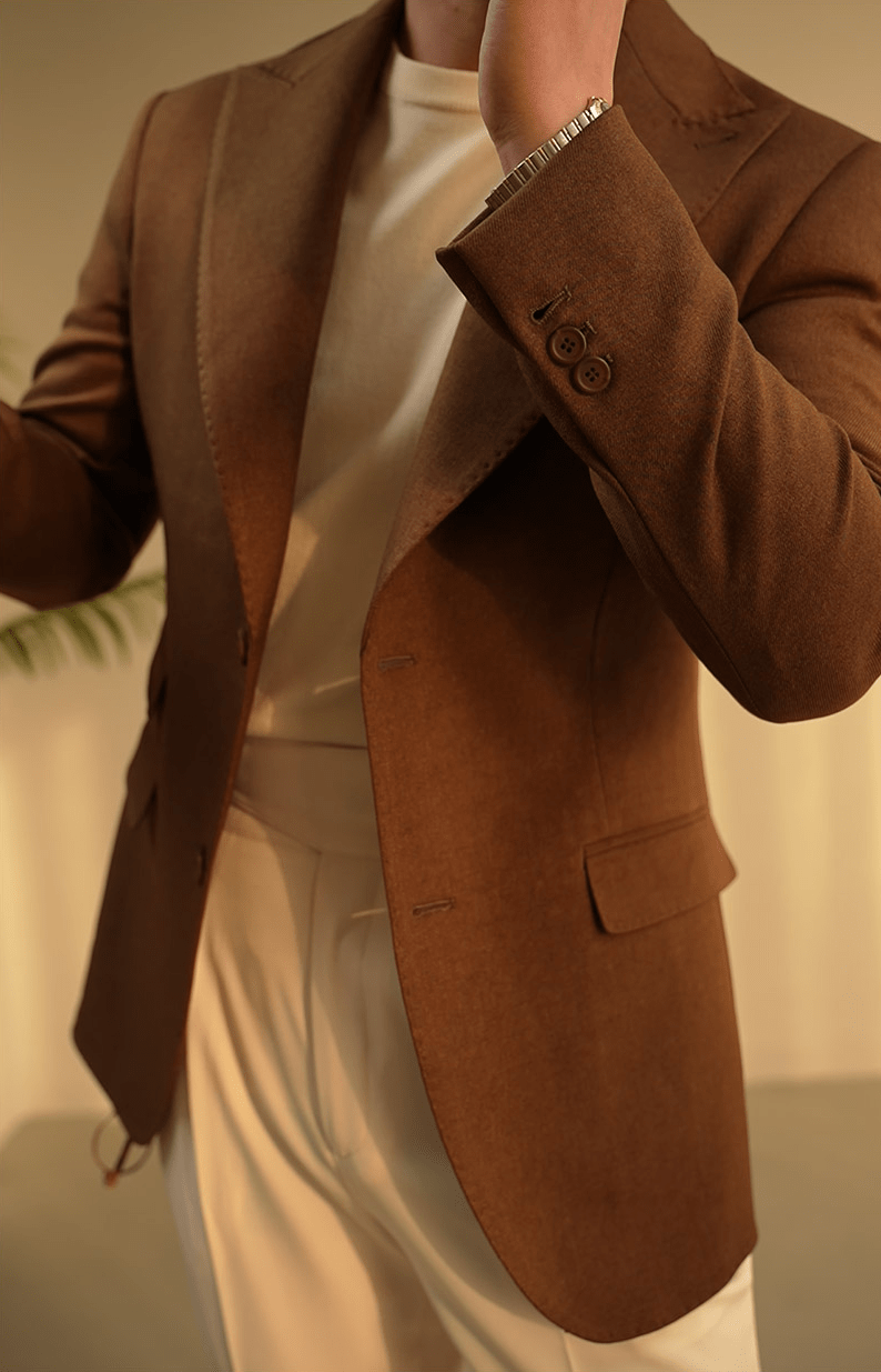 aesido Coffee Single Breasted Business Casual Slim Fit Men's Blazer