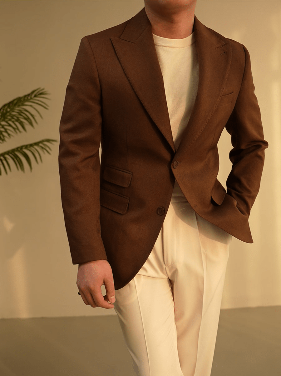 aesido Coffee Single Breasted Business Casual Slim Fit Men's Blazer
