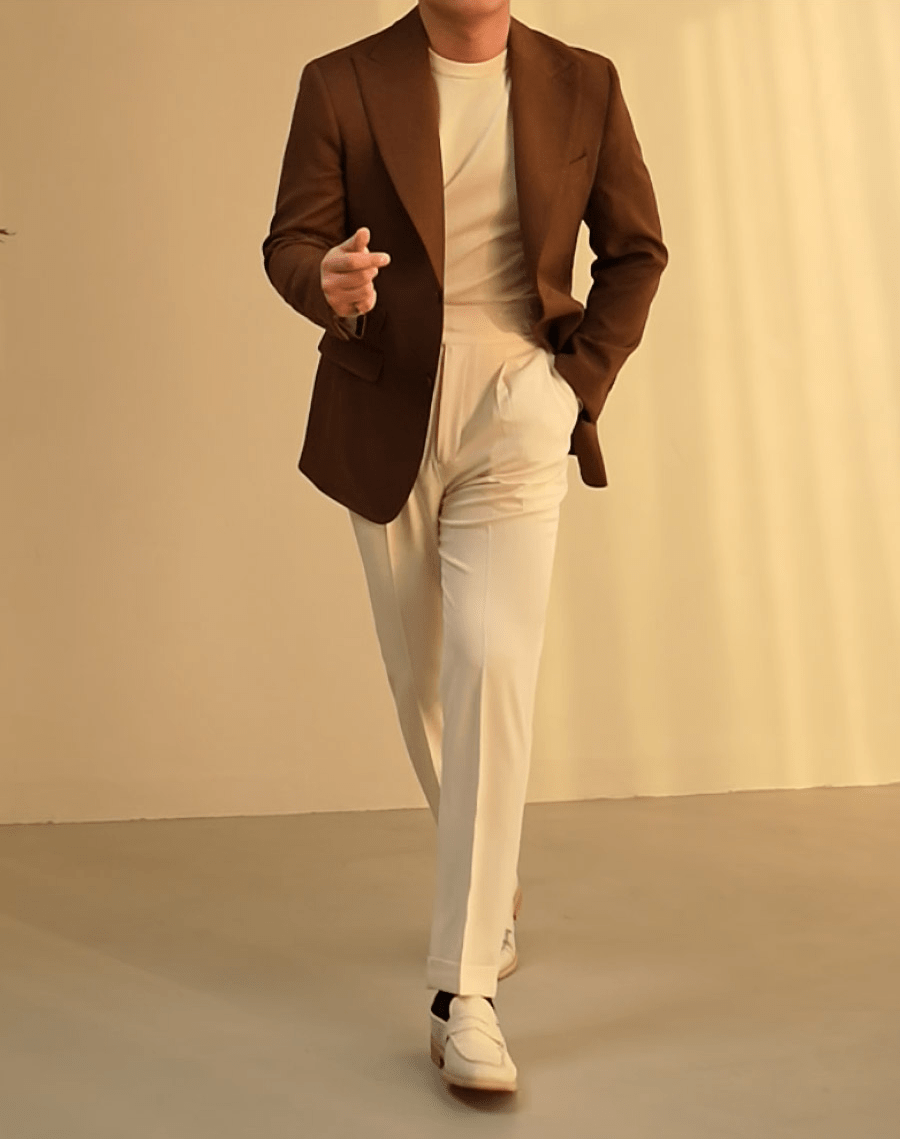 aesido Coffee Single Breasted Business Casual Slim Fit Men's Blazer