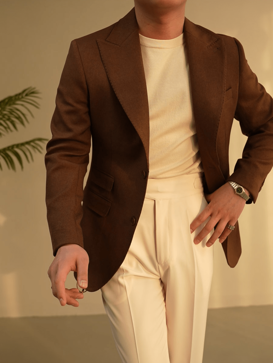 aesido Coffee Single Breasted Business Casual Slim Fit Men's Blazer