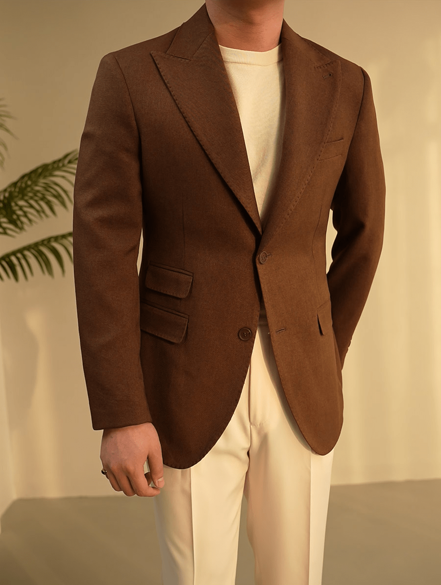 aesido Coffee Single Breasted Business Casual Slim Fit Men's Blazer