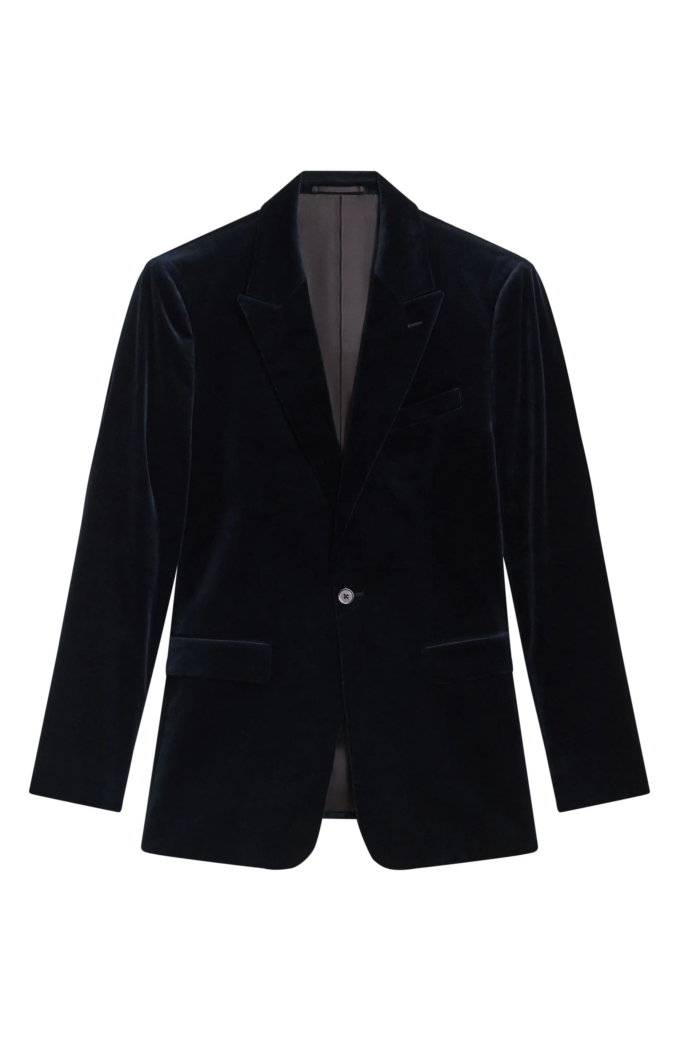 aesido Dark Blue Velvet Single Button Mens Blazer