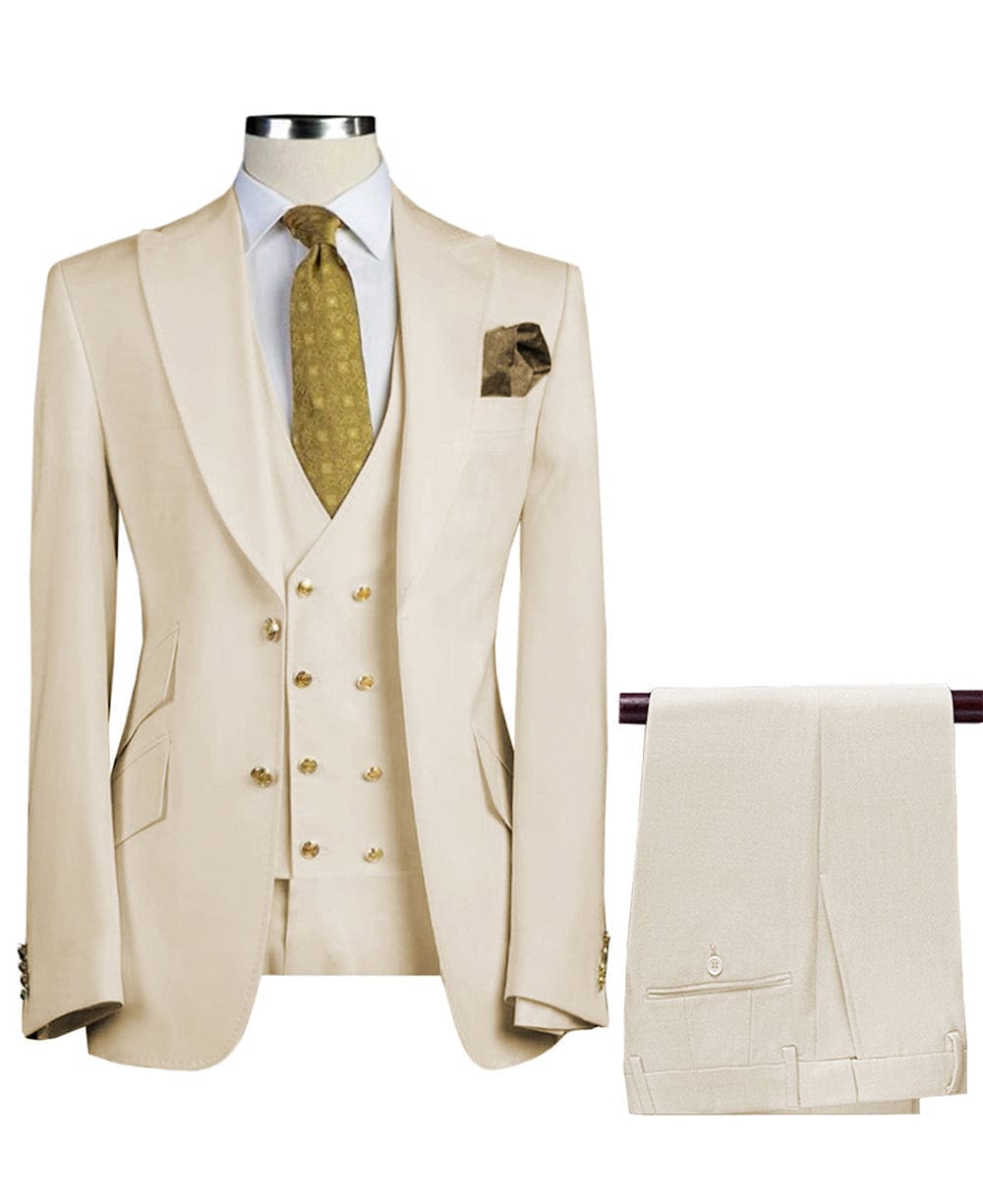 aesido Formal Peak Lapel 3 Pieces Mens Suit For Wedding Tuxedos (Blazer+vest+Pants)