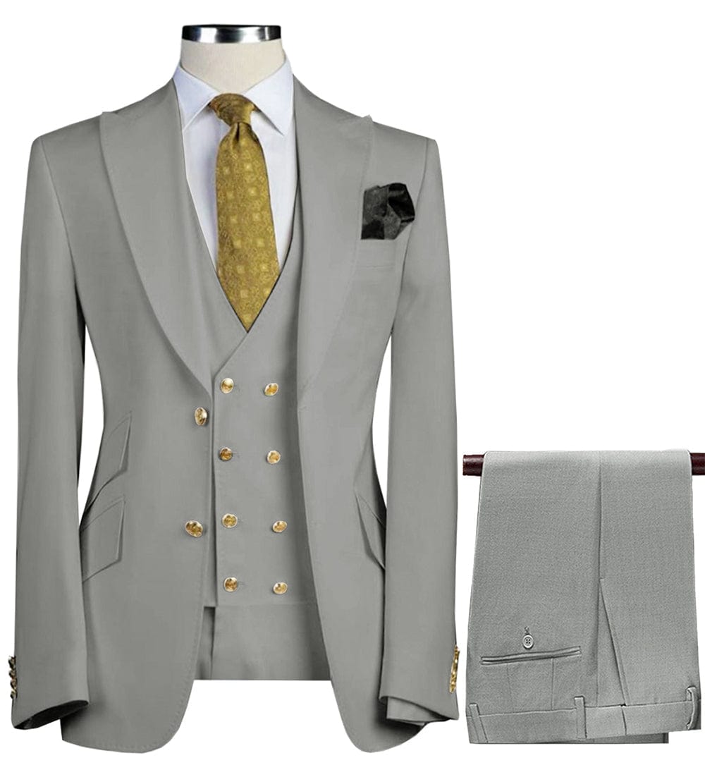 aesido Formal Peak Lapel 3 Pieces Mens Suit For Wedding Tuxedos (Blazer+vest+Pants)