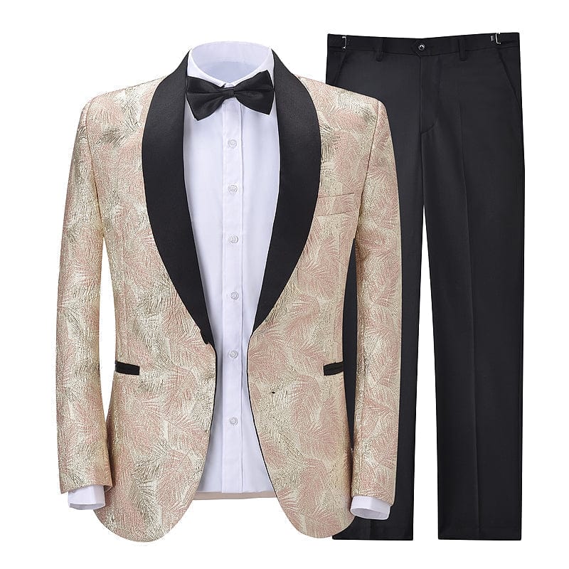 aesido Formal Shawl Lapel Tuxedos Patterned 2 Pieces Mens Suit (Blazer+Pants)