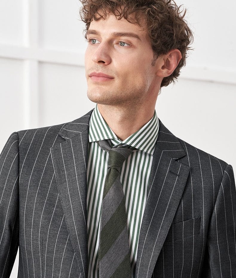 aesido Gray 2 Piece Striped Business Casual Slim Fit Men's Suit Groom Wedding Dress