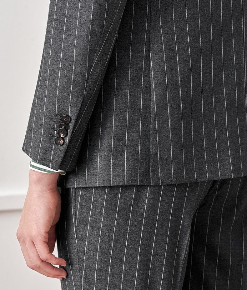 aesido Gray 2 Piece Striped Business Casual Slim Fit Men's Suit Groom Wedding Dress