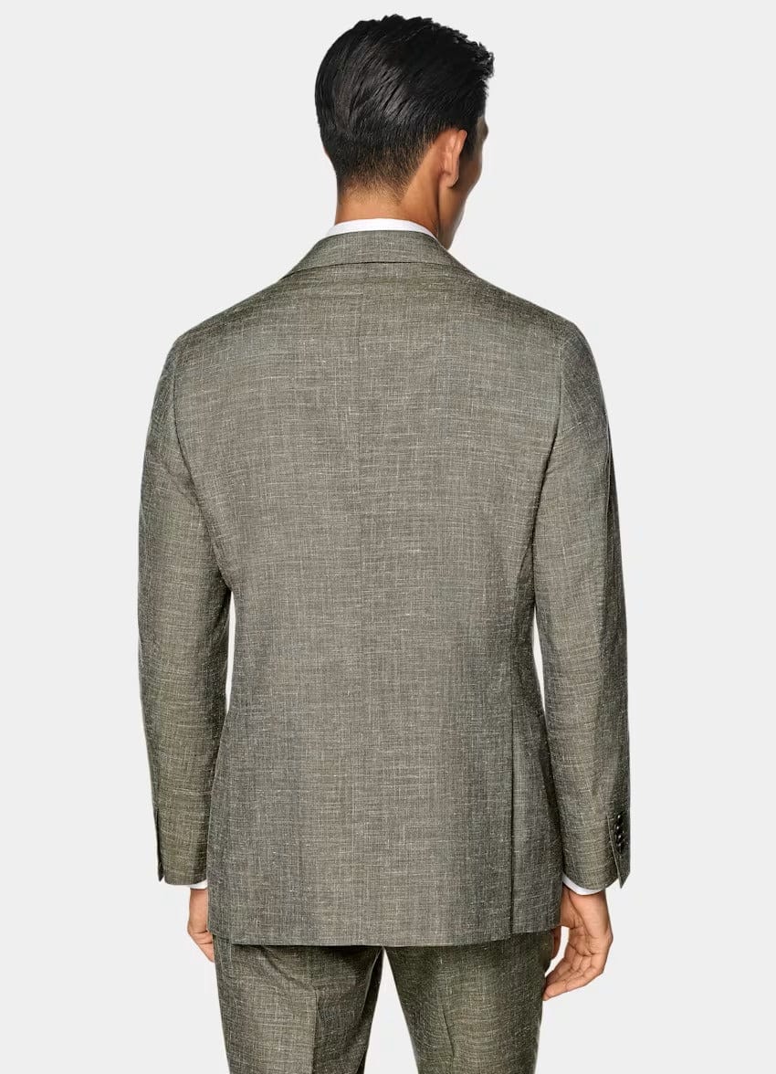 aesido Green 2 Piece Summer Linen Double Button Business Casual Men Suit (Blazer+Pants)