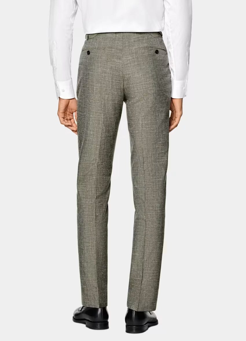 aesido Green 2 Piece Summer Linen Double Button Business Casual Men Suit (Blazer+Pants)