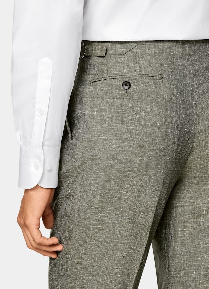 aesido Green 2 Piece Summer Linen Double Button Business Casual Men Suit (Blazer+Pants)