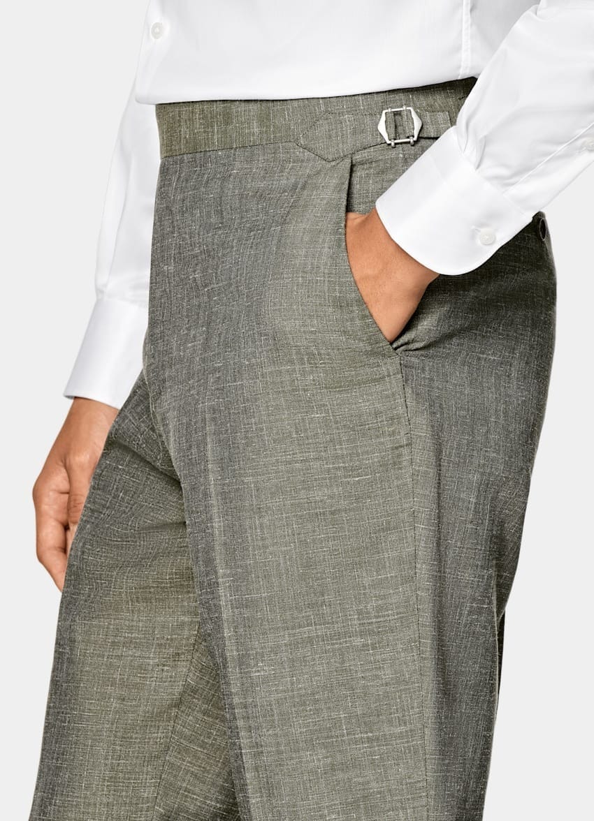 aesido Green 2 Piece Summer Linen Double Button Business Casual Men Suit (Blazer+Pants)