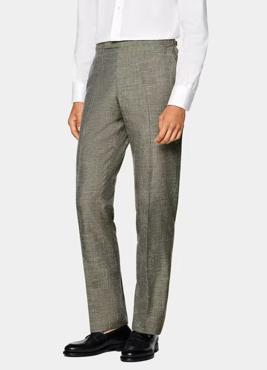 aesido Green 2 Piece Summer Linen Double Button Business Casual Men Suit (Blazer+Pants)