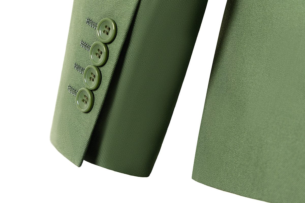 aesido Green 3 Piece Single Button Peak Lapel Business Casual Men Suit (Blazer+Vest+Pants)