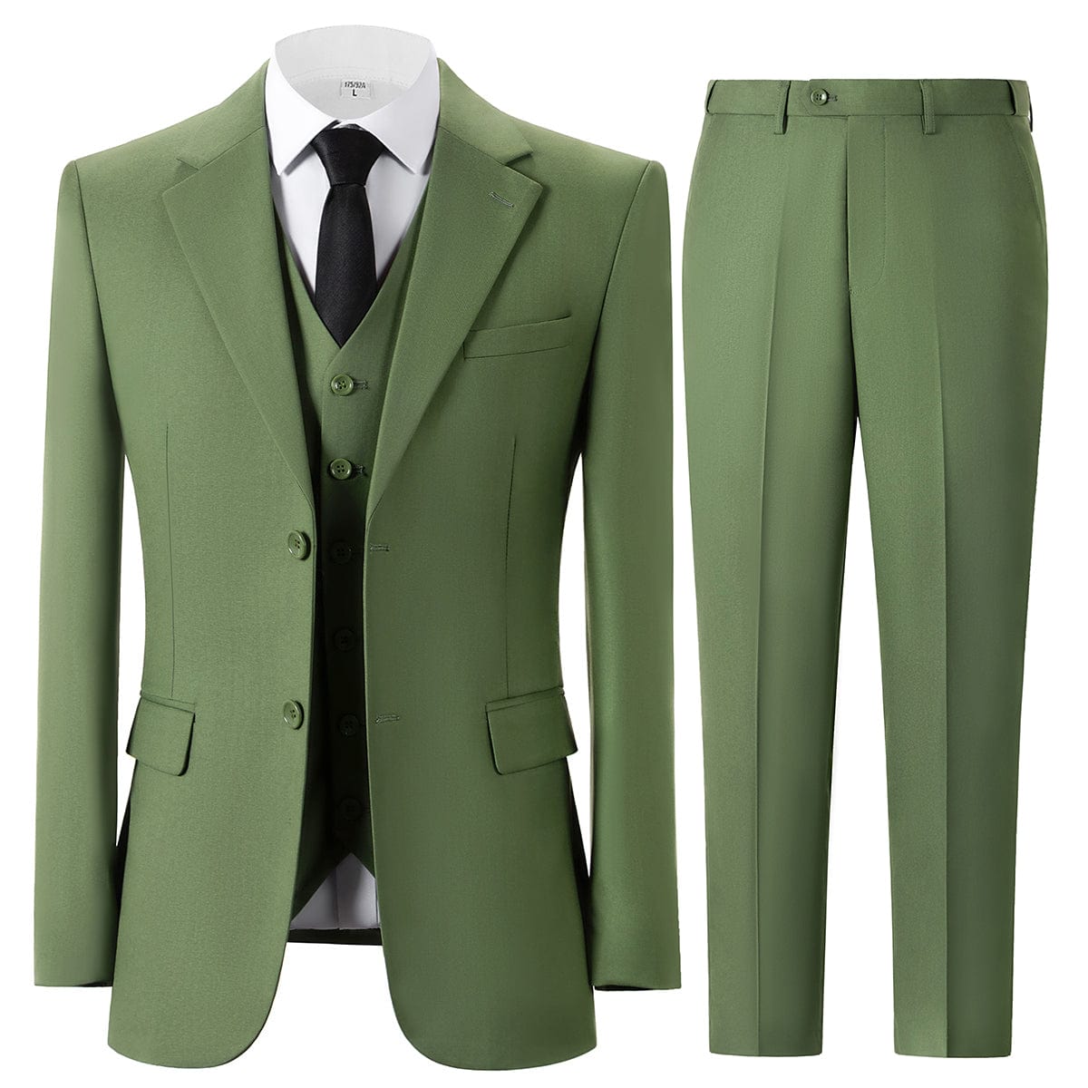 aesido Green 3 Piece Single Button Peak Lapel Business Casual Men Suit (Blazer+Vest+Pants)