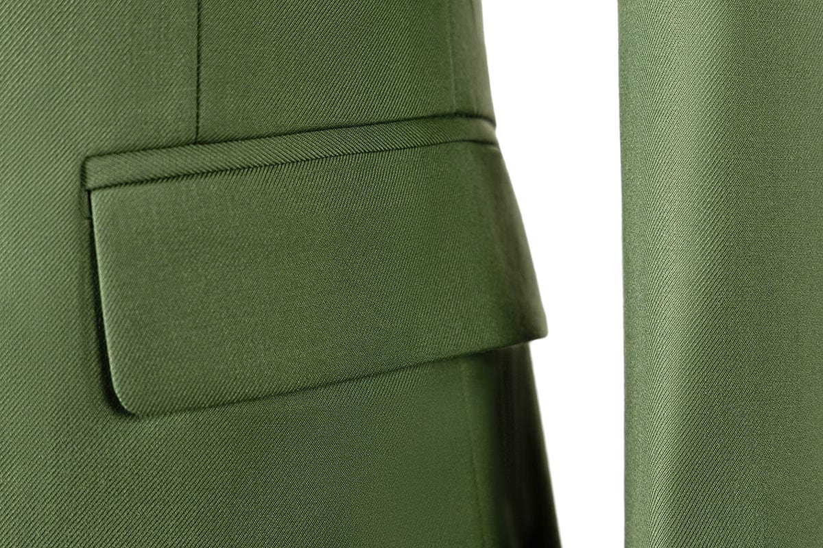 aesido Green 3 Piece Single Button Peak Lapel Business Casual Men Suit (Blazer+Vest+Pants)