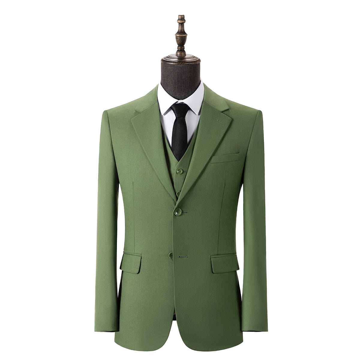 aesido Green 3 Piece Single Button Peak Lapel Business Casual Men Suit (Blazer+Vest+Pants)