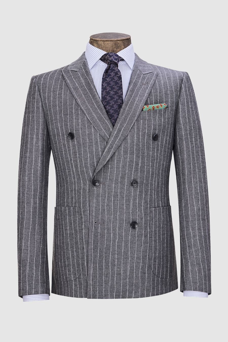 aesido Grey 2 Piece Business Casual Double Breasted Notch Lapel Mens Suit