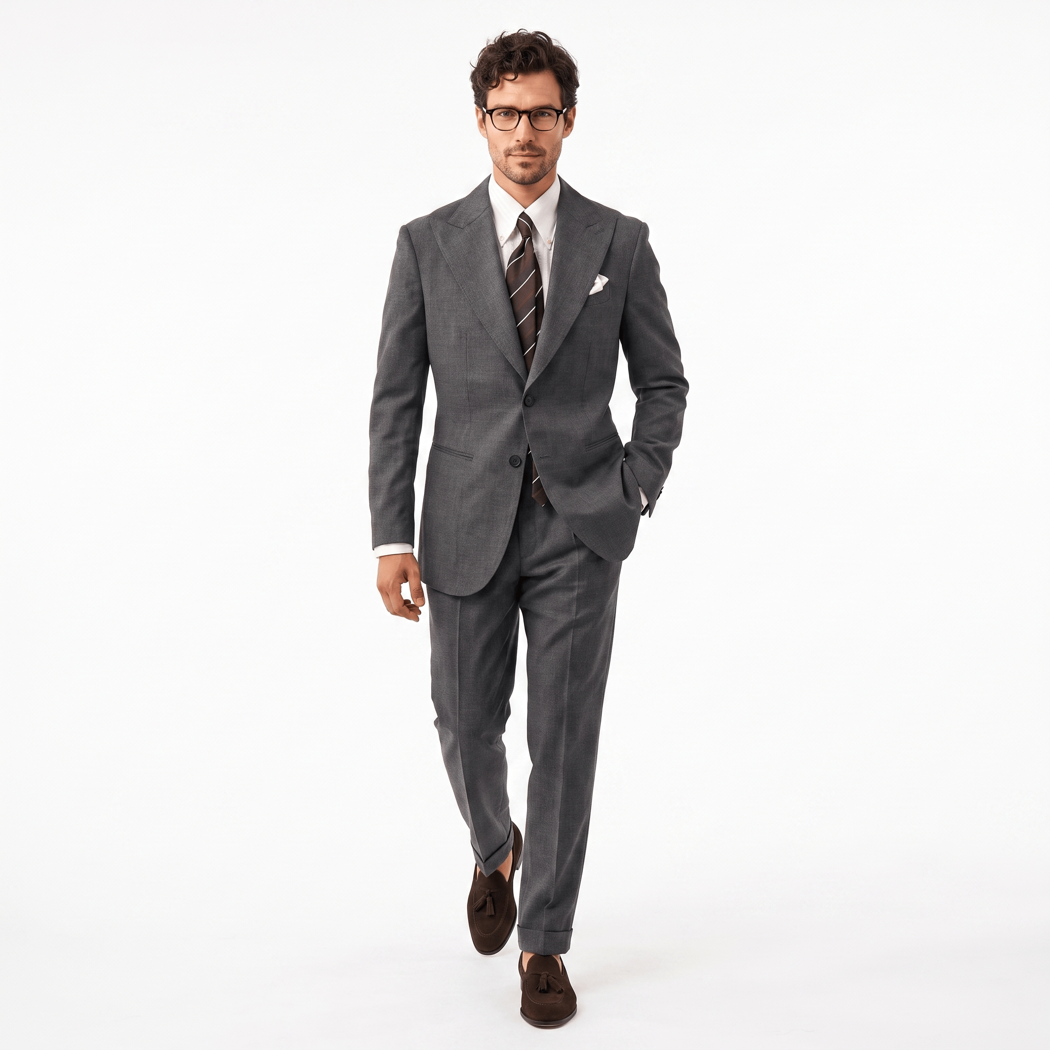 aesido Grey 2 Piece Business Casual Peak Lapel Men Suit (Blazer+Pants)