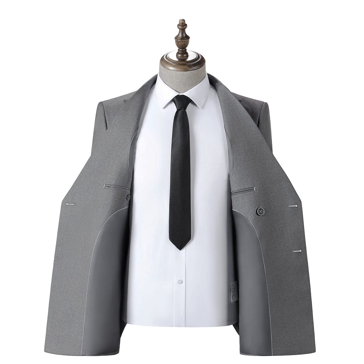 aesido Grey 2 Piece Double Breasted Business Casual Men Suit (Blazer+Pants)