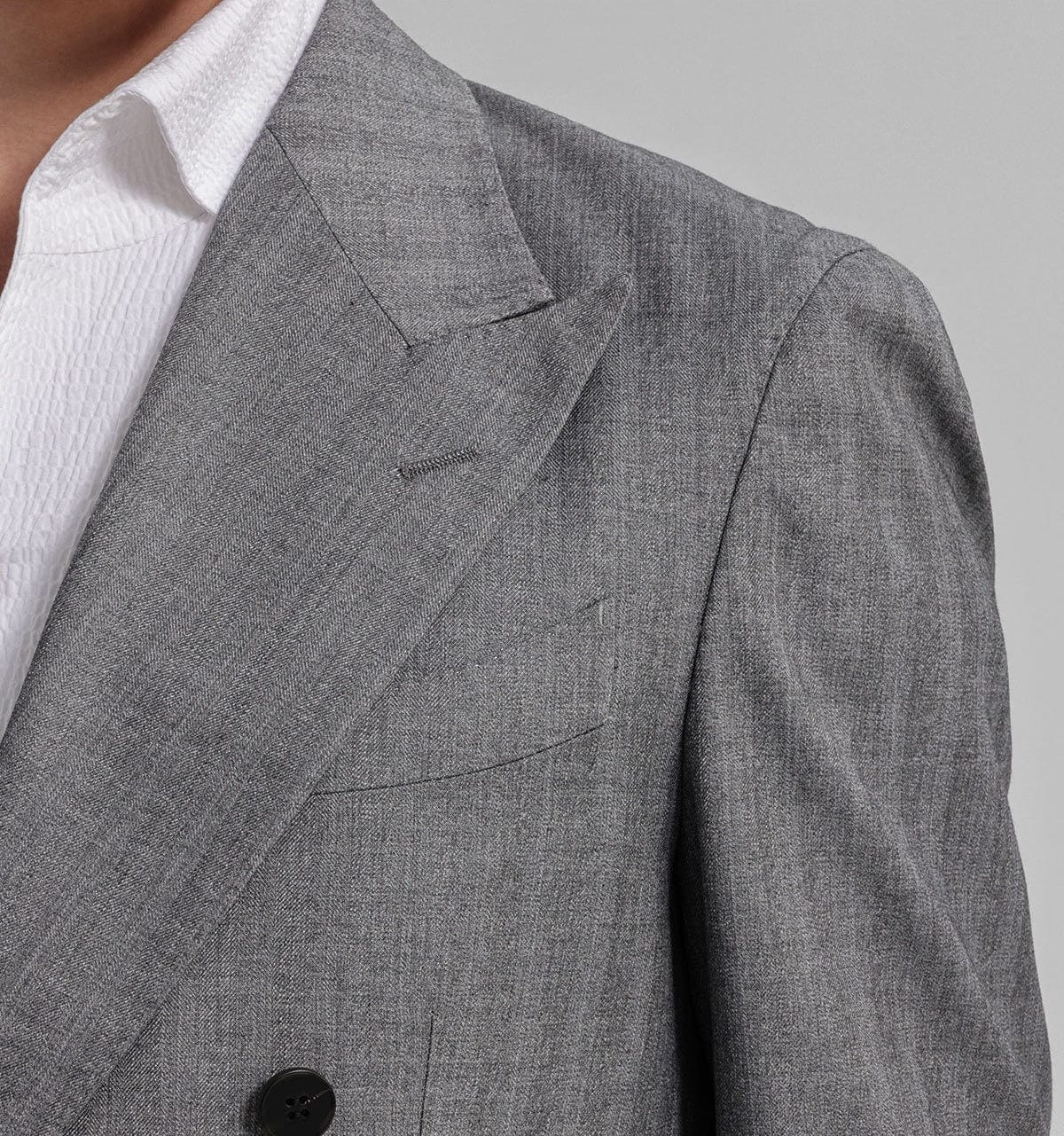 aesido Grey 2 Piece Double Breasted Peaked Lapel Business Casual Striped Men's Suit