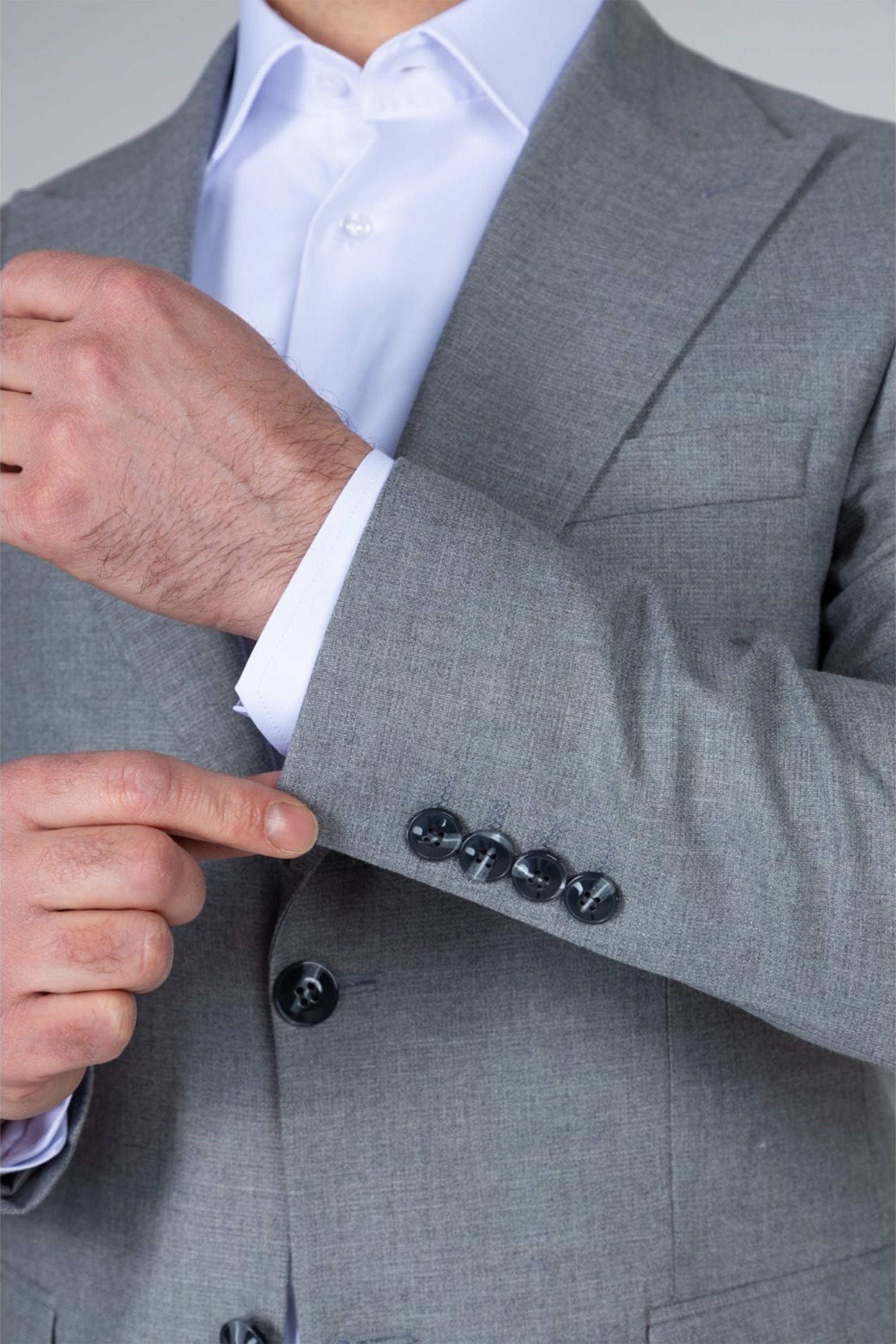 aesido Grey 2 Piece Double Button Peak Lapel Business Casual Men Suit