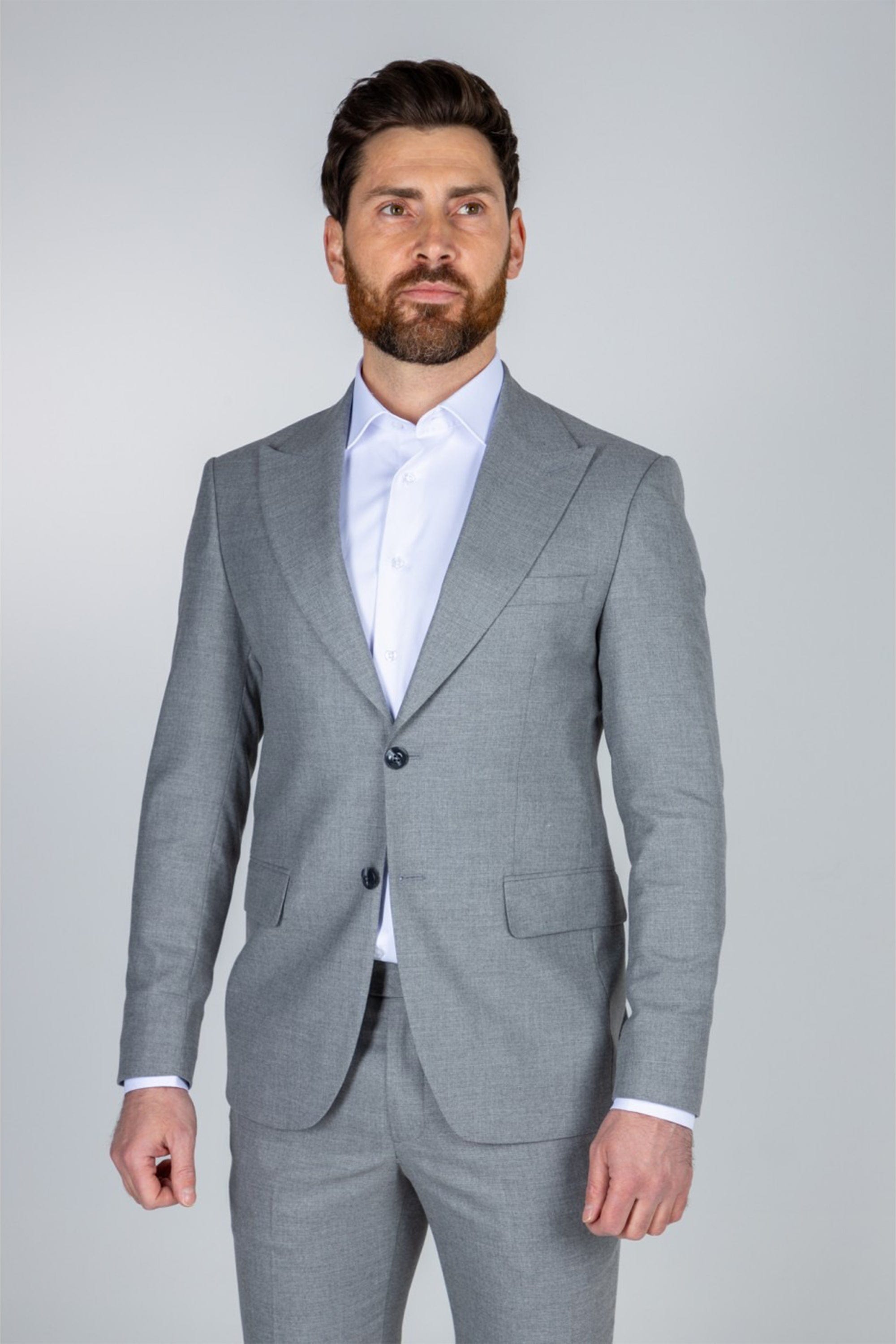 aesido Grey 2 Piece Double Button Peak Lapel Business Casual Men Suit