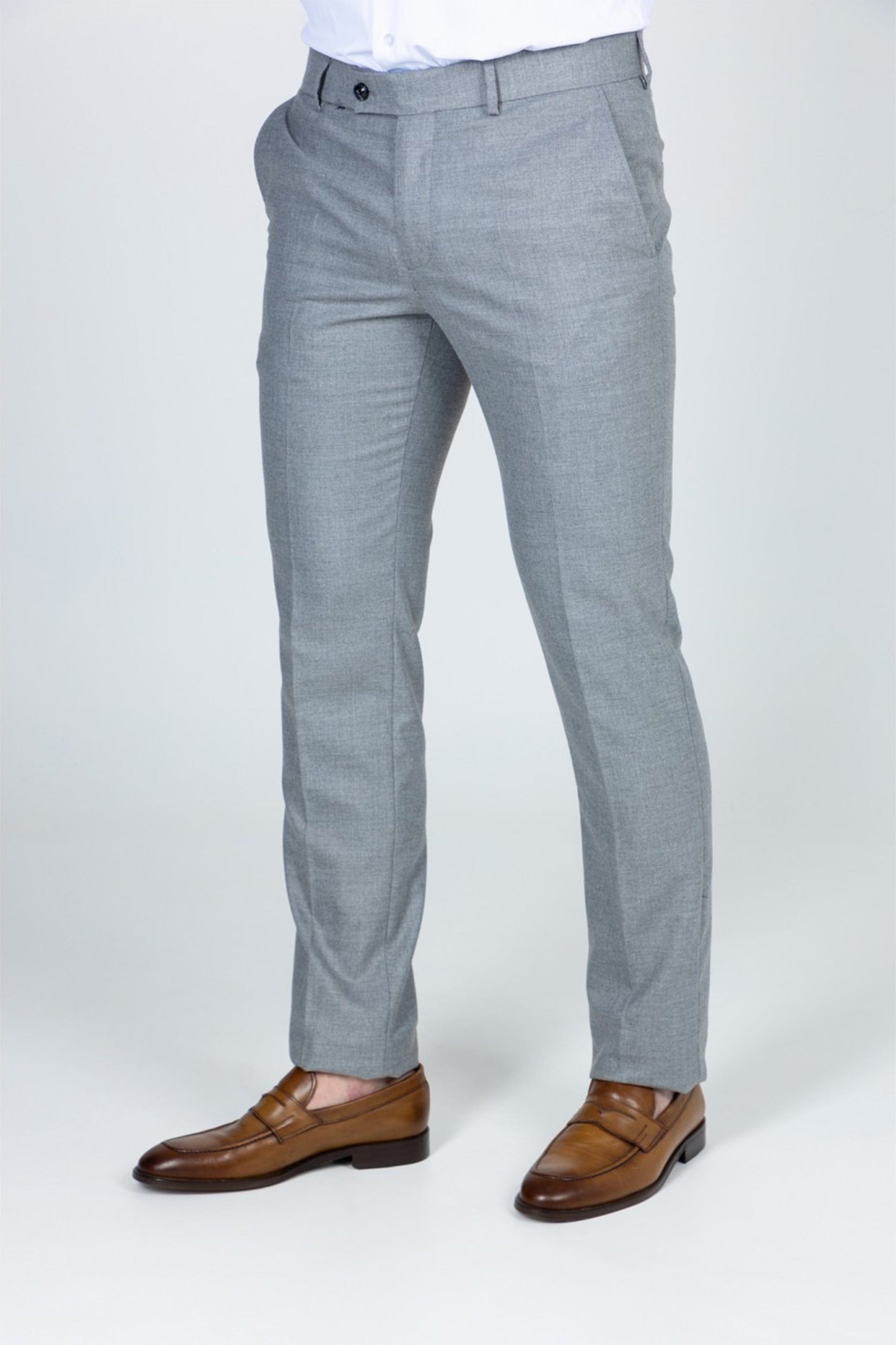 aesido Grey 2 Piece Double Button Peak Lapel Business Casual Men Suit