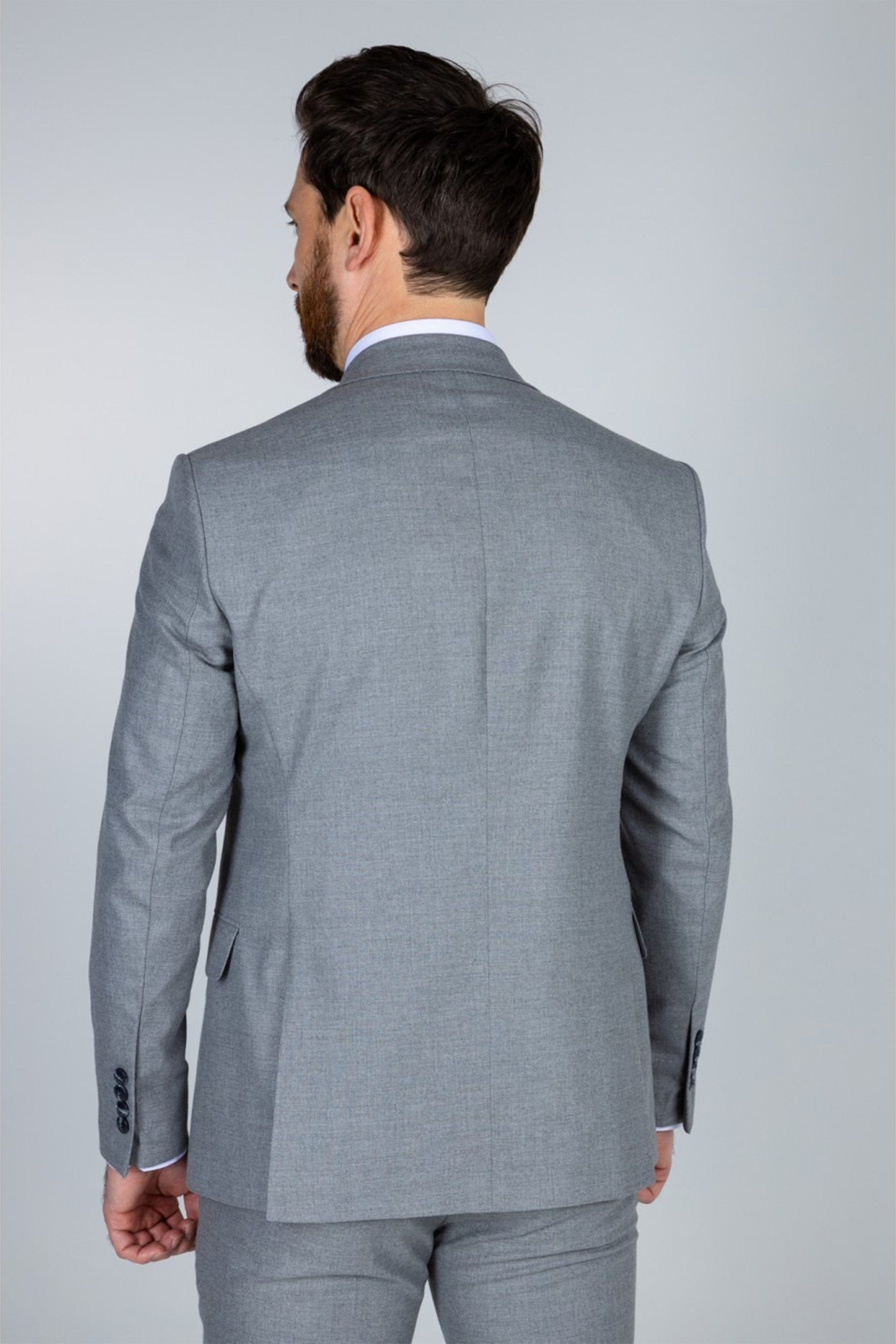 aesido Grey 2 Piece Double Button Peak Lapel Business Casual Men Suit