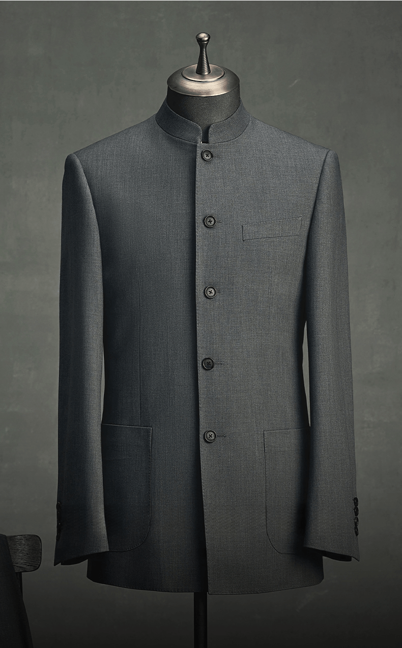 aesido Grey 2 Piece Men Suit Classic Zhongshan Suit Groom Wedding Dress