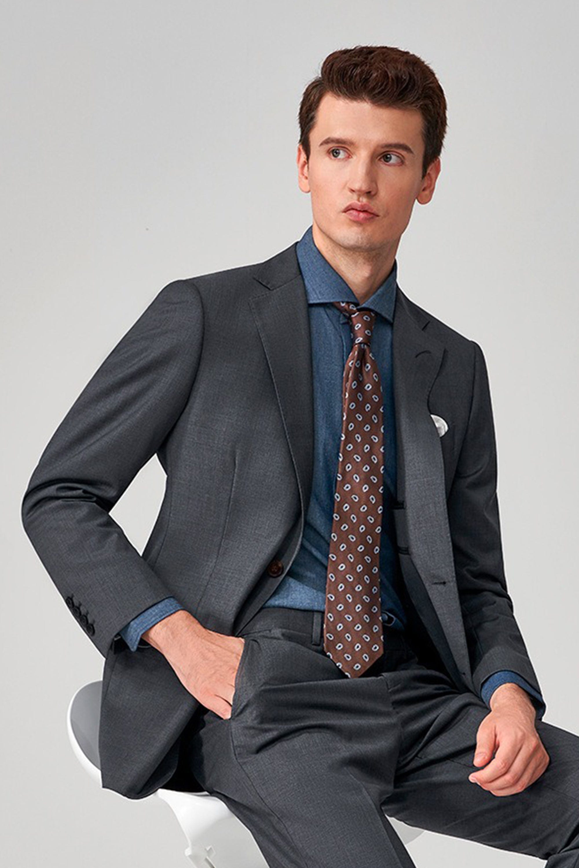 aesido Grey 2 Piece Notch Lapel Double Button Business Casual Silm Fit Men Suit