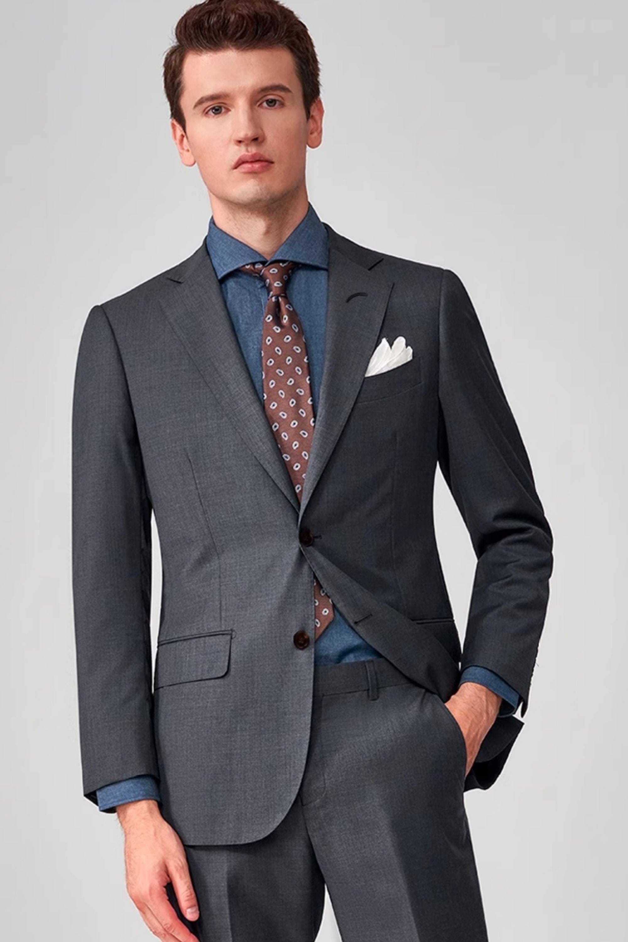 aesido Grey 2 Piece Notch Lapel Double Button Business Casual Silm Fit Men Suit