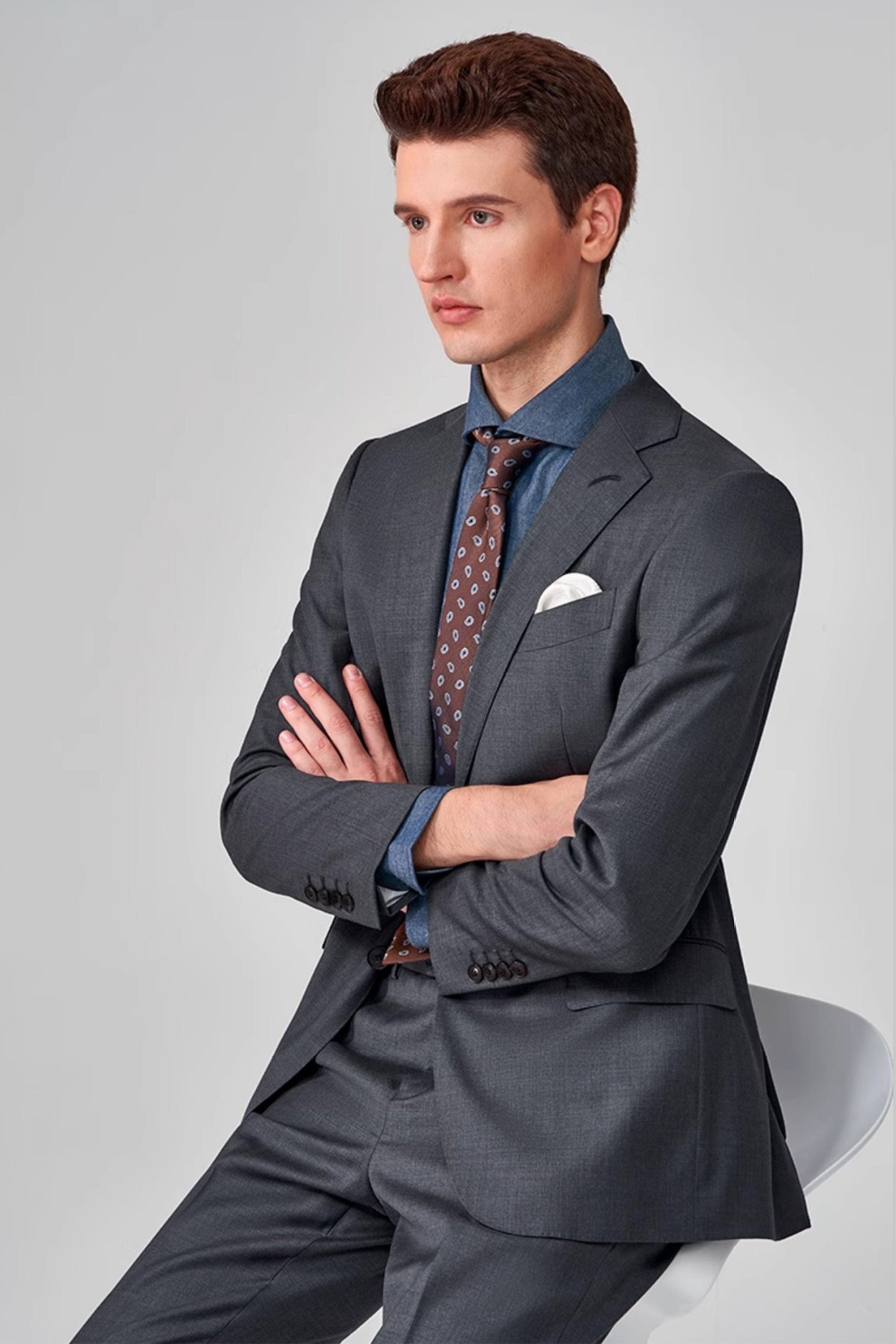 aesido Grey 2 Piece Notch Lapel Double Button Business Casual Silm Fit Men Suit