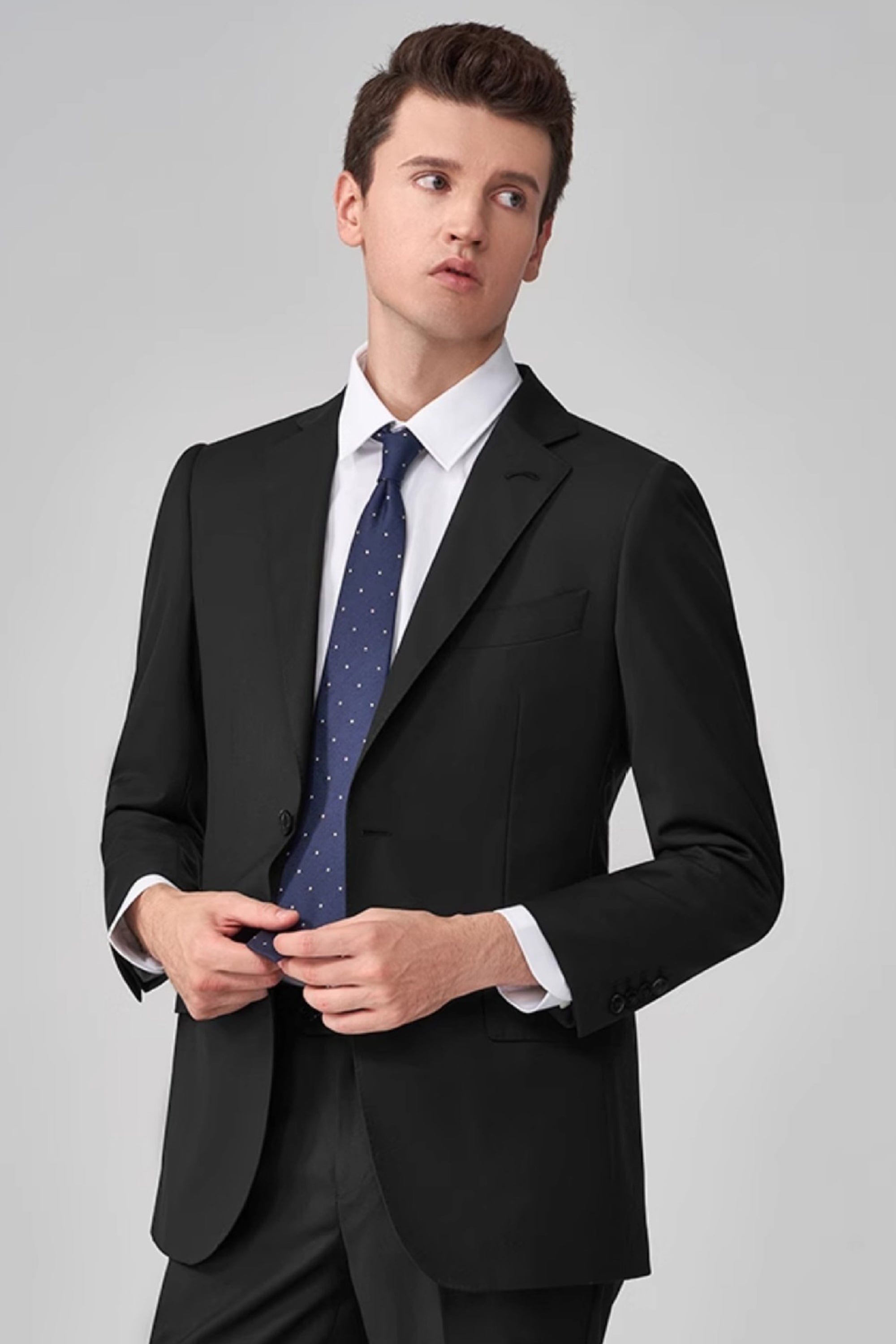 aesido Grey 2 Piece Notch Lapel Double Button Business Casual Silm Fit Men Suit