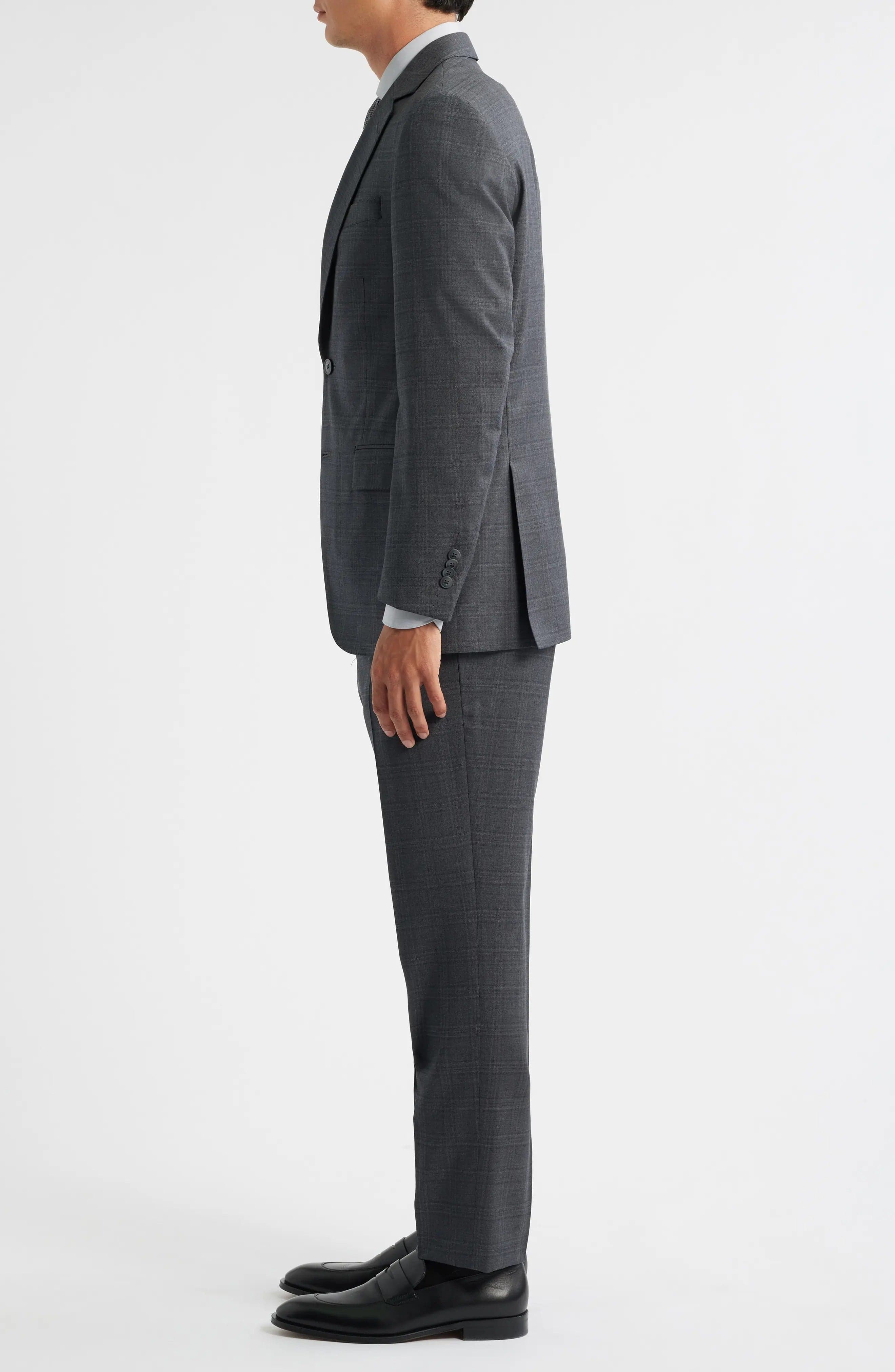 aesido Grey 2 Piece Piaid Notch Lapel Business Men Suit (Blazer+Pants)