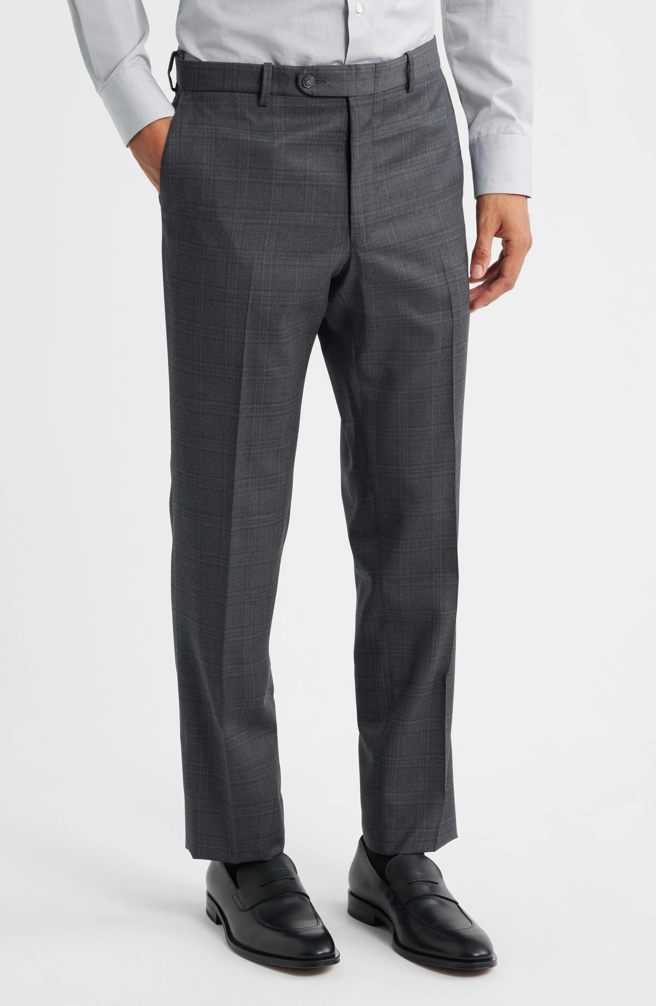 aesido Grey 2 Piece Piaid Notch Lapel Business Men Suit (Blazer+Pants)