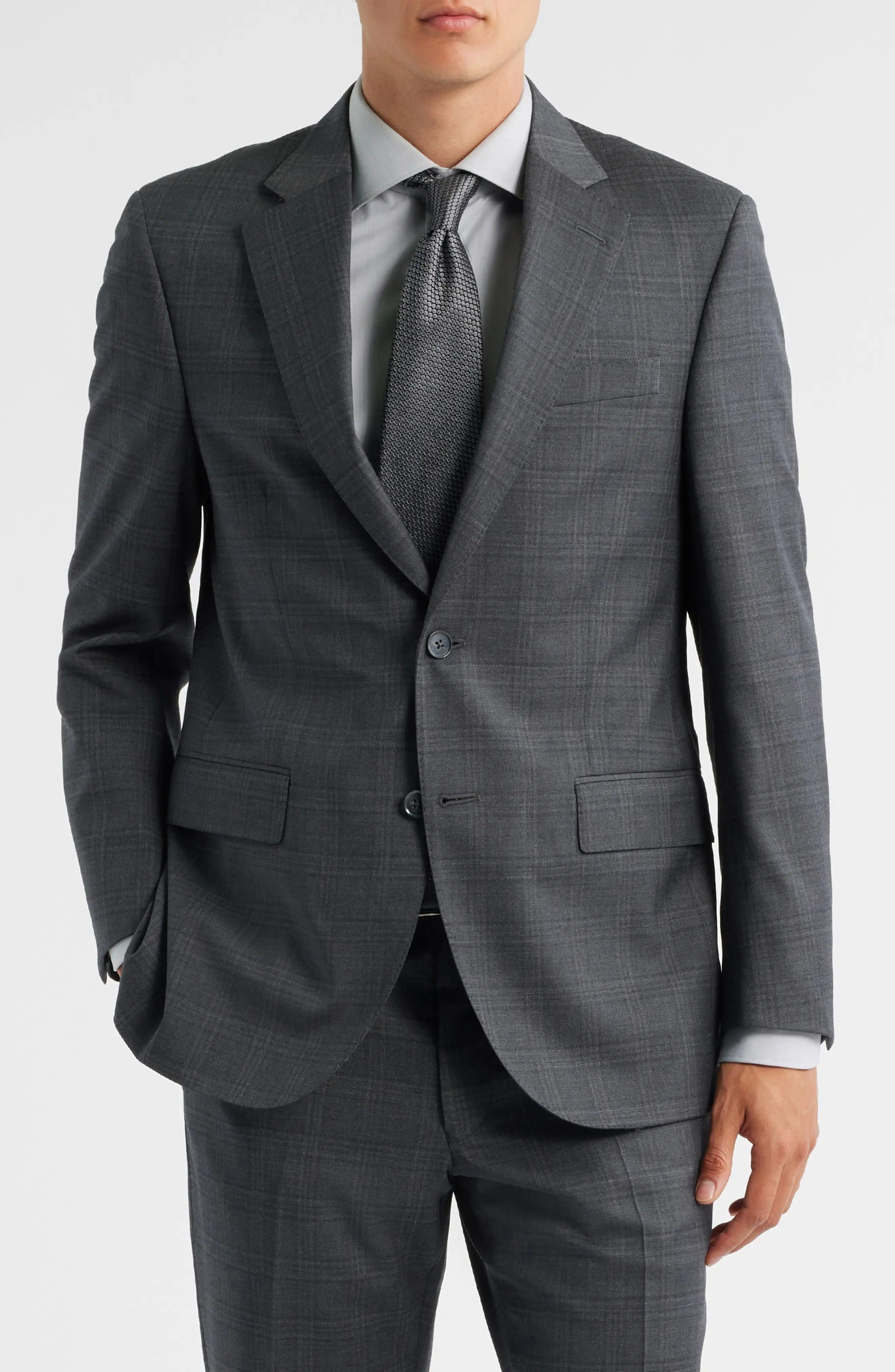 aesido Grey 2 Piece Piaid Notch Lapel Business Men Suit (Blazer+Pants)
