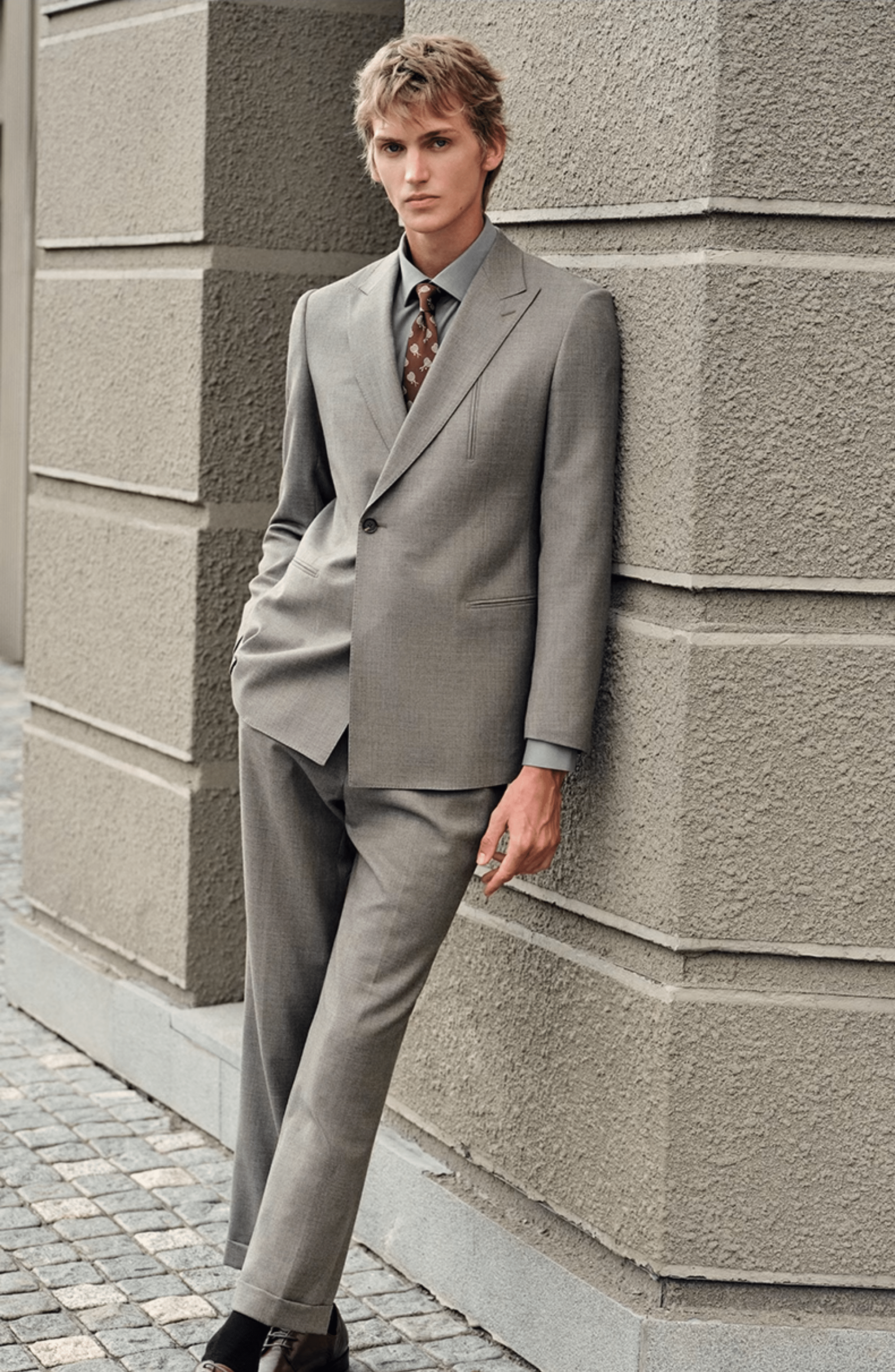 aesido Grey 2 Piece Single Breasted Business Casual Men's Suit Groom Wedding Dress