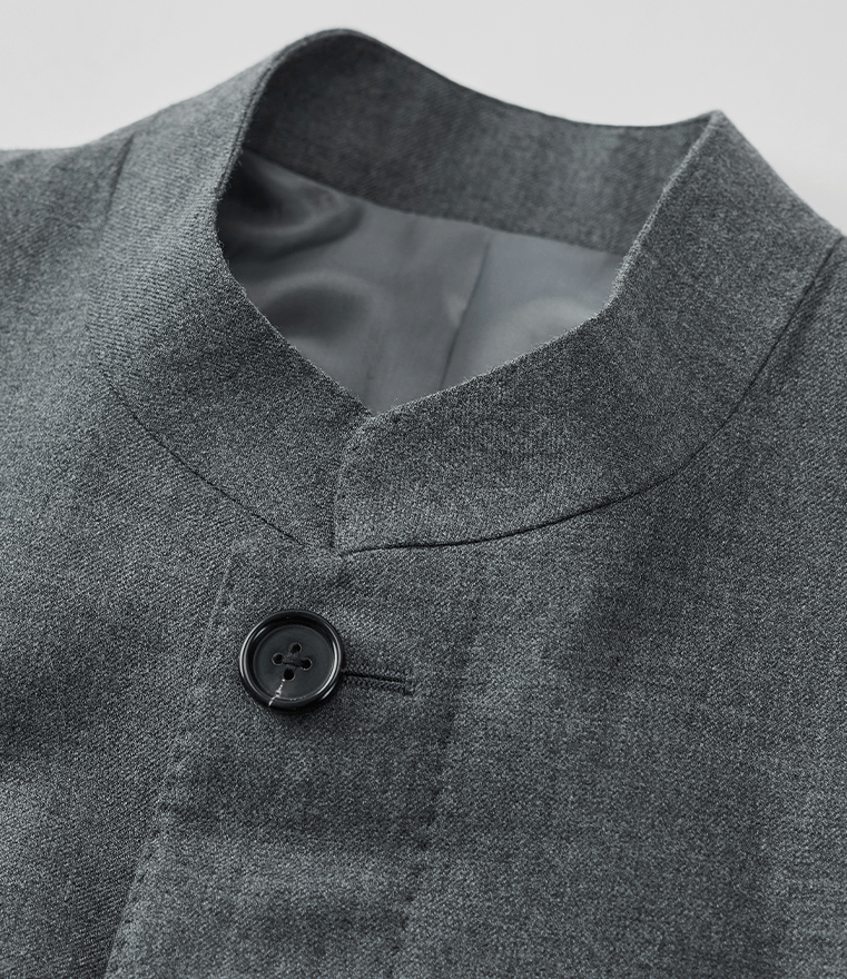 aesido Grey 2 Piece Zhongshan Suit Single Breasted Stand Collar Business Casual Men's Suit